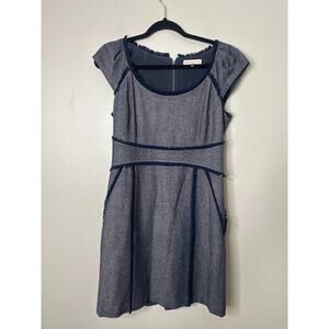 Rebecca Taylor Tweed Sheath Mini Dress Size 8 Blue Wool Blend Fray Fringe Career